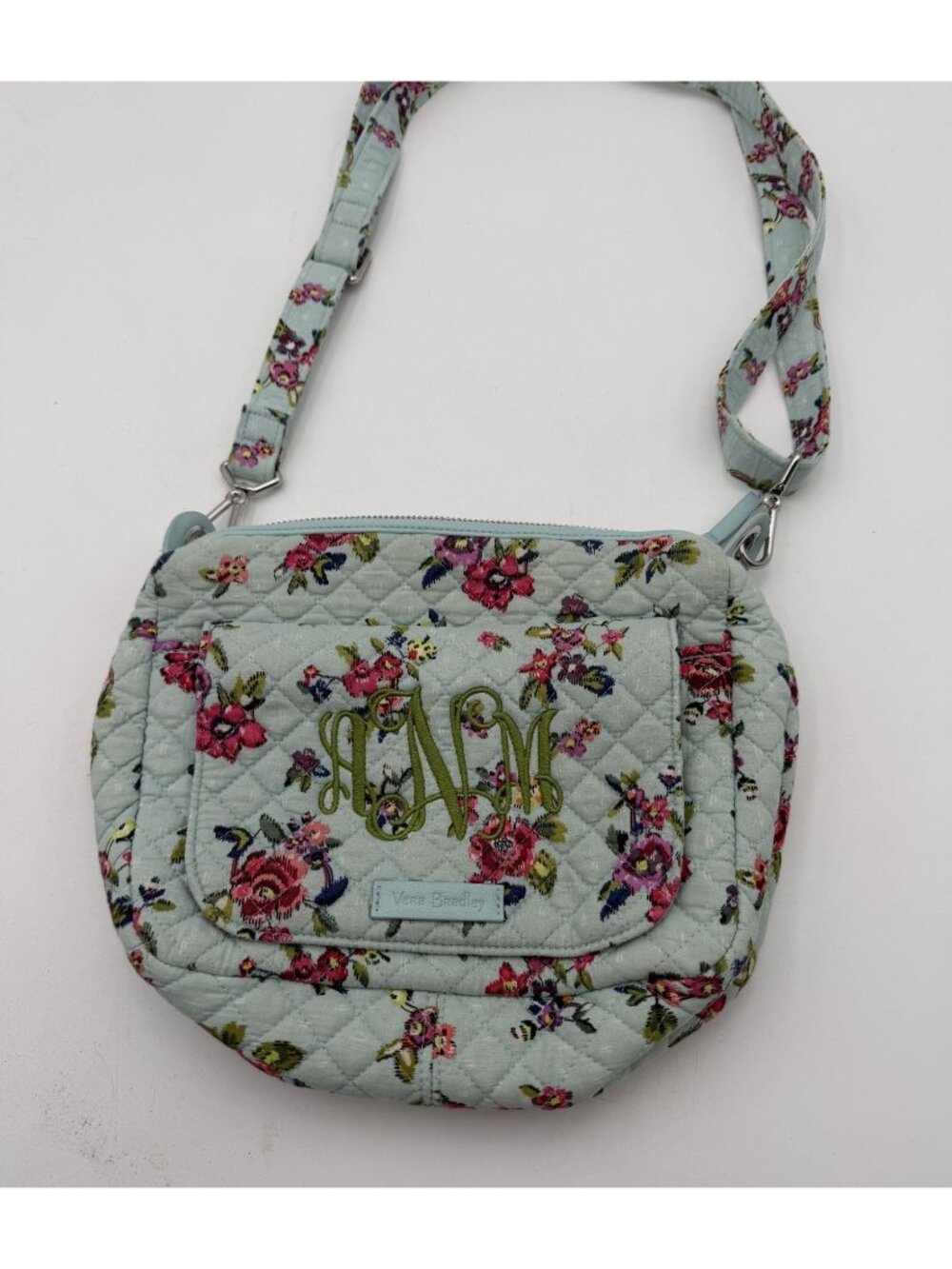 Vera Bradley Quilted Floral Crossbody Purse Monogram ANM Blue Red Pink